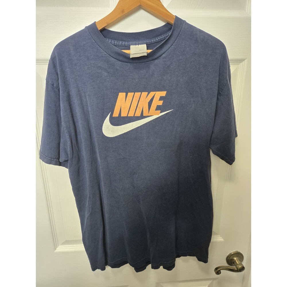 Vintage 90s Y2K Nike T Shirt Mens Large Blue Graphic Swoosh READ DESCRIPTION